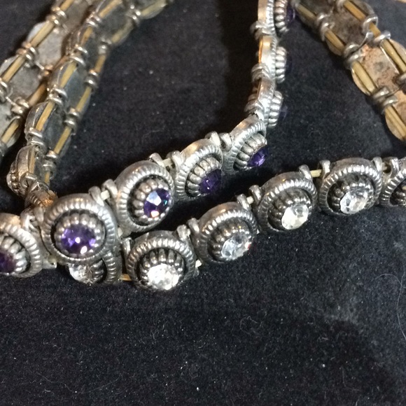 2 Bracelets crystal & purple stones stretch style - Picture 3 of 3